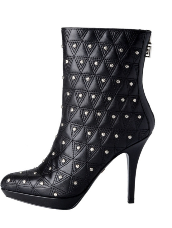 Versace Shoes - Versace Women's Leather Black Embellished High Heels Ankle Boots Shoes